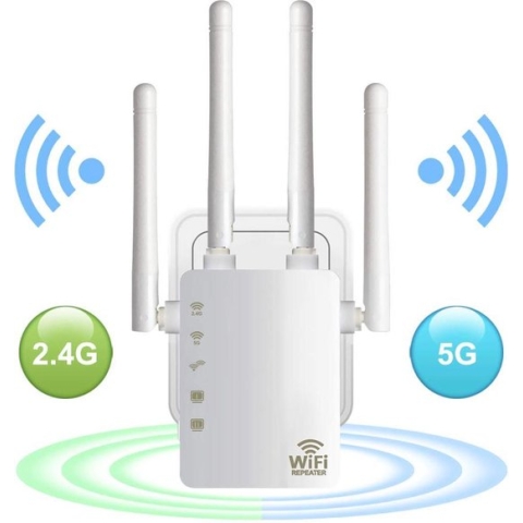 DrPhone WR4 Pro - Wifi Versterker - Range Extender - 5GHZ  + 2.4GHZ Dual Band Repeater - Router - 4 Antenne - Wit