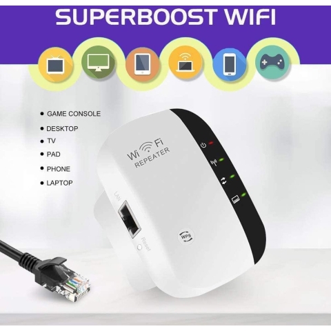 Wireless WiFi Versterker Stopcontact + Inclusief GRATIS Internetkabel -Wifi Repeater -300 mbps -2.4 Ghz -Ethernet - Wireless Range Extender- Wit- wifi versterker draadloos