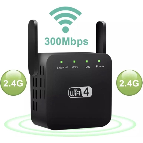 DrPhone WR1 - Wifi Versterker / Range Extender- 300mbps - 2.4Ghz - 30 Meter - High Speed Repeater - Antenne Hotspot - zwart