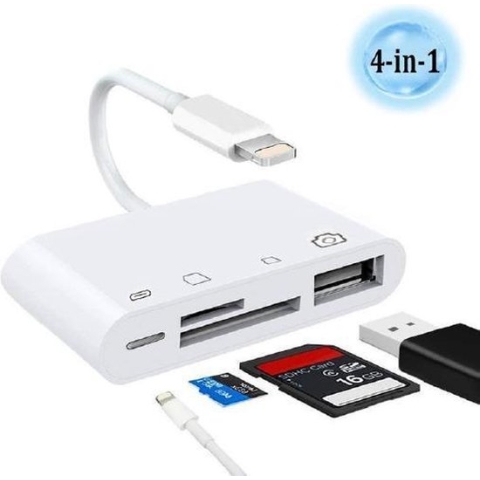 Apple iPhone / iPad Cardreader 4 in 1 - SD-Kaart / MicroSD kaart / USB / Lightning connector - Kaartlezer voor iPhone en iPad