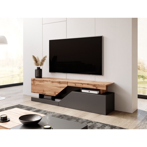 Meubella - TV-Meubel Canberra - Eiken - Antraciet - 160 cm