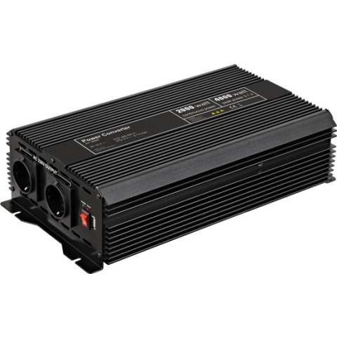 12V naar 230V Gemodificeerde Sinus Spanningsomvormer - 2000W - Premium - Zwart