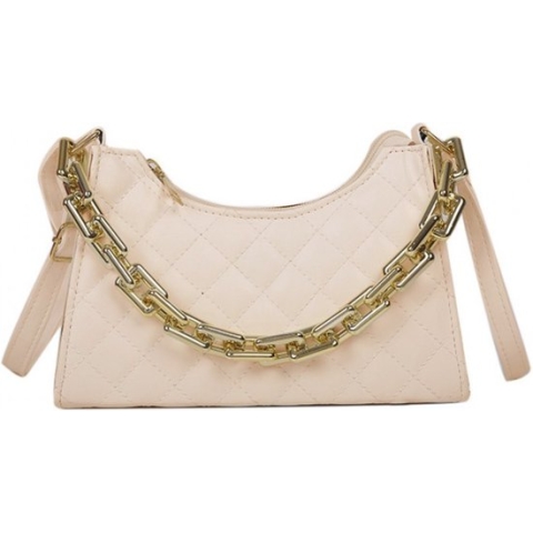 Elegante eco-leren schoudertas met ketting - Creme