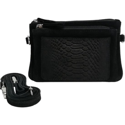 Castillo Suede Vibes Leren Schoudertasje / Crossbodytas - Zwart