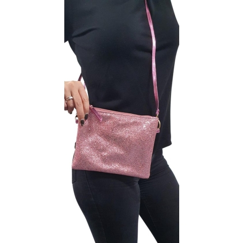 Glitter schoudertas - roze - Feest/ festival/ carnaval