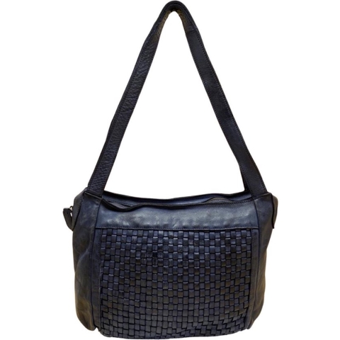 Schoudertas - Dames Tassen - Donkerblauw Gevlochten Leer - Arrigo