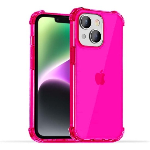Smartphonica iPhone 14 Plus transparant shockproof siliconen hoesje met stootrand - Neon Roze / Back Cover geschikt voor Apple iPhone 14 Plus