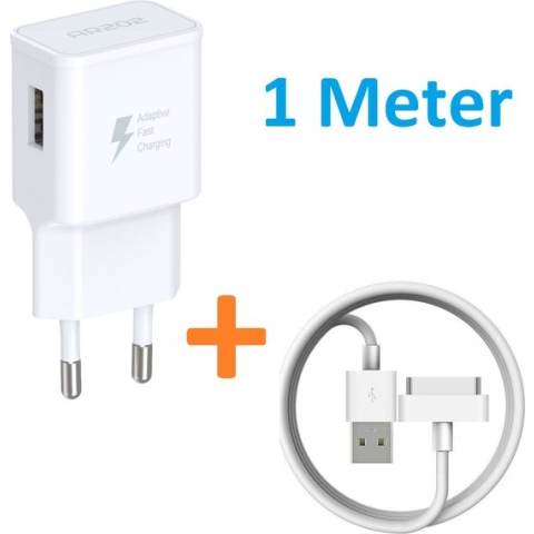 USB Stekker met 30 Pin Kabel 1 Meter  - Oplaadsnoer - Oplader - USB Oplader  - iPad Adapter - iPhone Snellader - Adapter USB - Adapter voor iPhone 4 4S iPad 1 2 3 4 iPod Touch 3 4