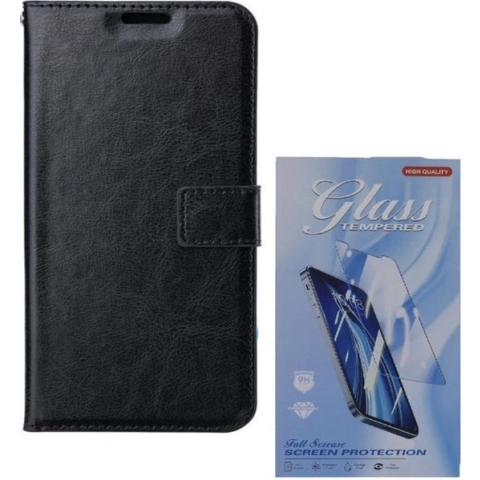 Samsung Galaxy A42 5G - Bookcase Zwart - portemonee hoesje met 2 stuks Glas Screen protector