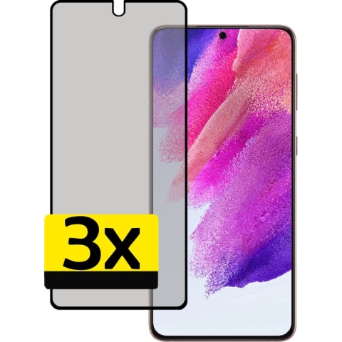 Samsung S21 FE Screenprotector Beschermglas Gehard Glas Privacy Cover - Samsung Galaxy S21 FE Privacy Screen Protector Glas Extra Sterk - 3 Stuks