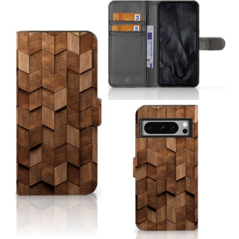 Book Style Case geschikt voor Google Pixel 8 Pro Wooden Cubes