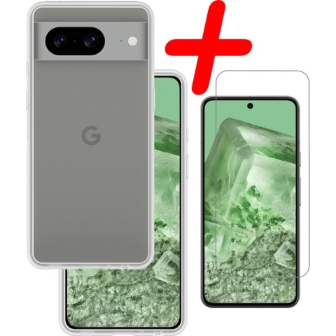 Google Pixel 8 Hoesje Siliconen Back Cover Case Met Screenprotector - Google Pixel 8 Hoes Silicone Case Hoesje - Transparant