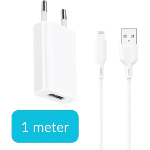 USB Oplader geschikt voor iPhone - Power Adapter - Gmedia - Inclusief USB naar Lightning Kabel - USB adapter - Wit