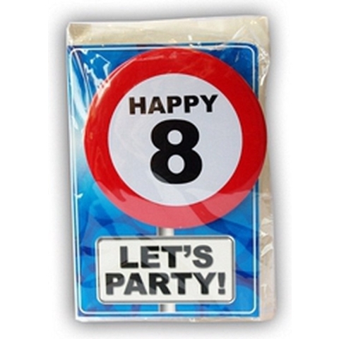 Happy Birthday kaart met button 8 jaar