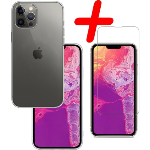 iPhone 13 Pro Max Hoesje Siliconen Met Screenprotector Tempered Glass - iPhone 13 Pro Max Screen Protector Beschermglas Full Screen Hoes Back Case - Transparant