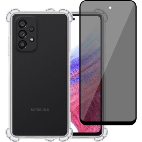 Samsung A53 5G Hoesje + Samsung A53 5G Privé Screenprotector – Privacy Tempered Glass - Case Transparant
