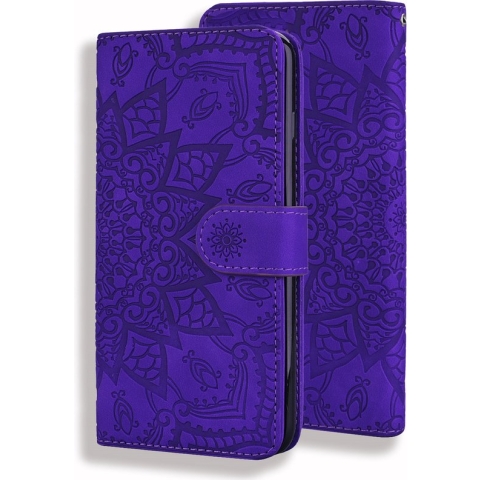 iPhone 14 hoesje - Bookcase - Pasjeshouder - Portemonnee - Mandalapatroon - Kunstleer - Paars