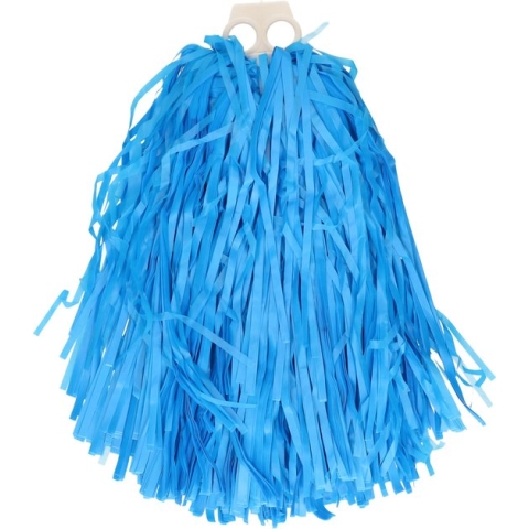 Cheerballs/pompoms - 1x - blauw - met franjes en ring handgreep - 28 cm