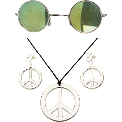Widmann - Hippie Flower Power verkleed sieraden set met hippie bril