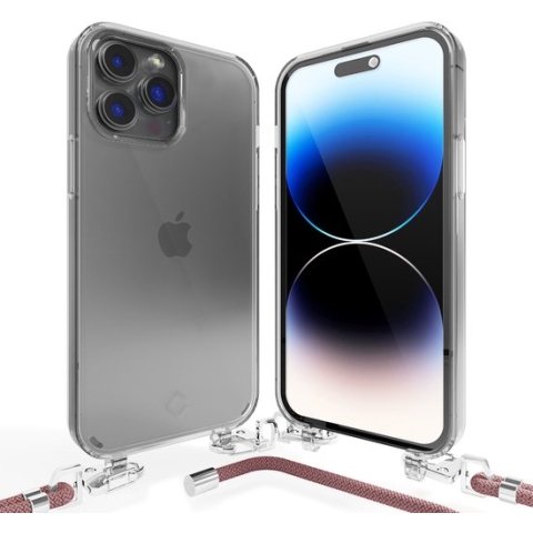 Coverzs geschikt voor Apple iPhone 14 Pro Max transparante case met koord - roze