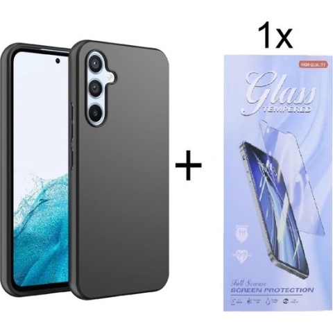 Silicone Hoesje Geschikt voor: Samsung Galaxy A34 - Zwart + 1X Tempered Glass Screenprotector - ZT Accessoires