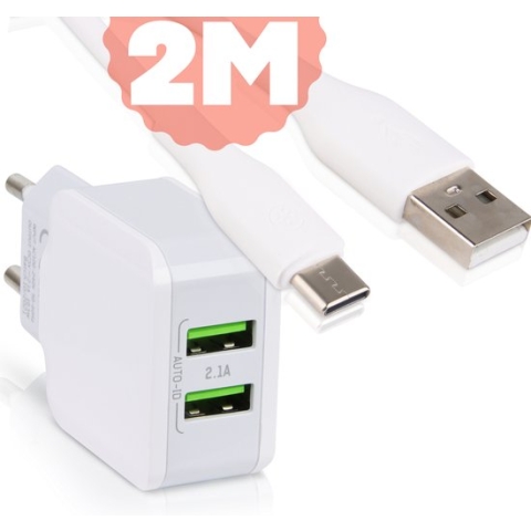 Dubbele USB C Oplader/Adapter/Thuislader Snellader met USB-C Kabel Oplaadkabel Snoer 2 Meter voor Samsung