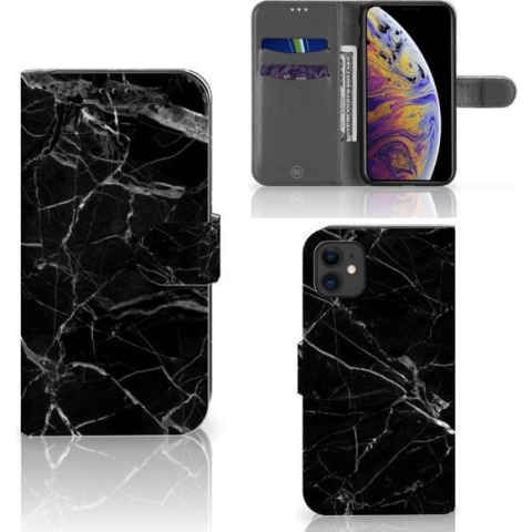 Bookcase iPhone 11 Hoesje Marmer Zwart