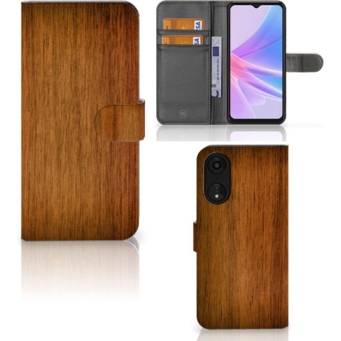 Telefoonhoesje OPPO A78 5G | A58 5G Wallet Book Case Donker Hout