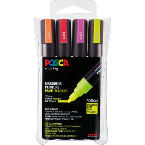 Posca 5M verfstiften (paint markers), set a 4 NEON kleuren