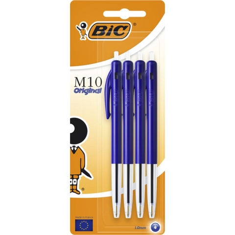 Balpen Bic M10 blauw medium blister à 4st