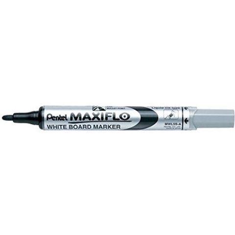 Viltstift Pentel MWL5 Maxiflo whiteboard zwart 1mm - 12 stuks