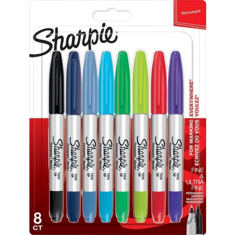 Sharpie-permanentmarker met twee verschillende punten | Fijne en ultrafijne punt | Diverse kleuren | 8 stuks