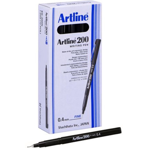 Fineliner Artline 200 rond 0.4mm zwart - 12 stuks