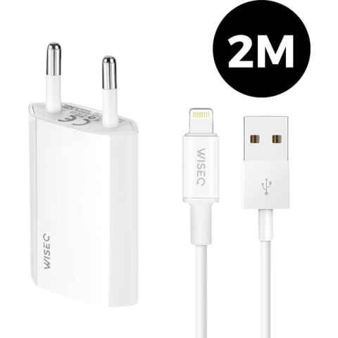 WISEQ iPhone Lader - Premium USB Oplader inclusief lightning kabel van 2  Meter - Apple iPhone 11/11 PRO/ XS/ XR/ X/ iPhone 8/ 8 Plus/ iPhone SE/ etc. - Oplaadkabel wit