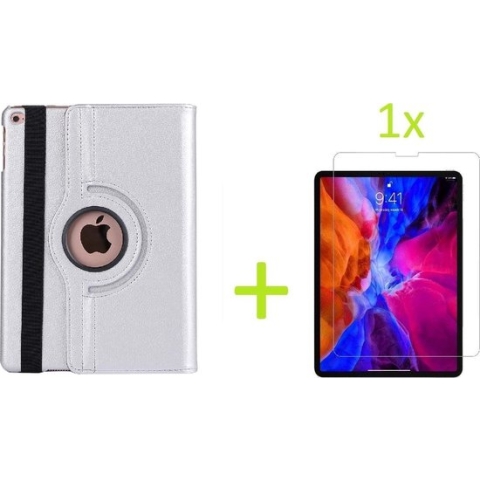 iPad 2017 / 2018 / Pro 9.7 / Air 1 / Air 2 Multi Stand Case - 360 Draaibaar Tablet hoesje - Tablethoes Zilver + 1x Screenprotector