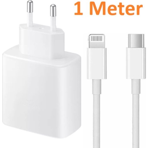 Bedrade oplader - 45 W - 1 meter - Lightning kabel naar USB-C Male Geschikt voor: Apple iPhone 11/12/13/14 & iPad  - Wit