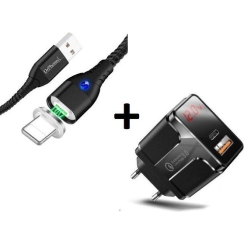 DrPhone OPS 2 - Quick Charge 18W Thuislader + 2 Meter Magnetische Lightning 3A  kabel - Geschikt voor iOS Smartphones/Tablets - Led Lightning - USB oplader