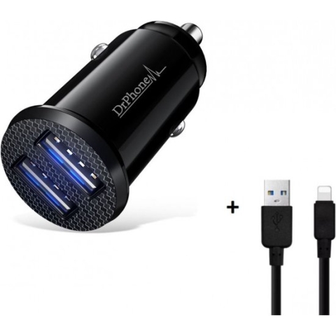 DrPhone Invisible 5V 2.4A USB Auto Oplader + 1 Meter Apple Lightning
