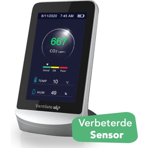 VANTILATE CO2 Meter Binnen - CO2 Meter Horeca Met Alarm - CO2 Melder NDIR Sensor - Luchtkwaliteitsmeters Monitor - Temperatuurmeter