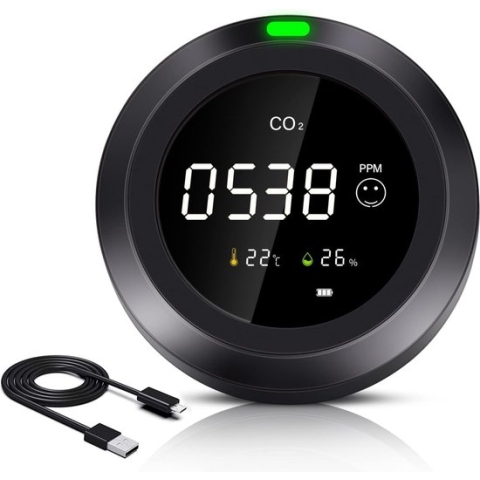 Vulpes Goods® CO2 meter - Luchtkwaliteitsmeter - Met hygrometer en thermometer - Draagbaar & oplaadbaar - Zelfkalibrerende NDIR sensor - PRO versie