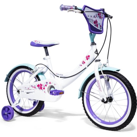 Huffy 16 Inch Meisjesfiets 5-7 jaar Wit en Paars Kinderfiets - Creme Soda