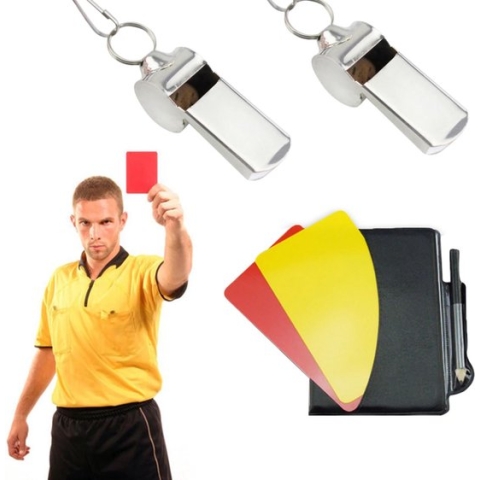 BukkitBow - Scheidsrechter set - Set met Scheidsrechterkaarten - Gele & Rode Kaarten - Met Fluit - Met Aantekeningen Boek