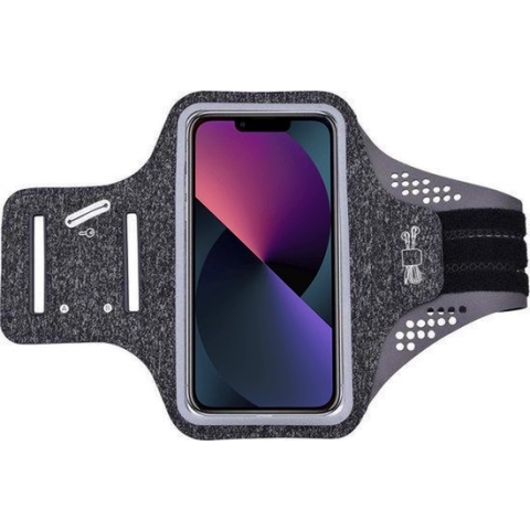 iPhone 13 Mini hardloop telefoonhouder – armband - sportband - van stof - Zwart