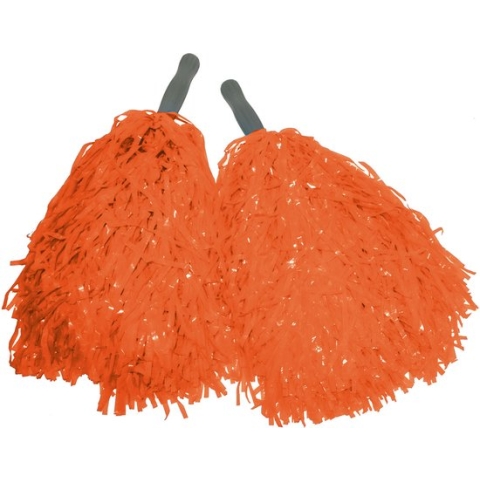 Cheerballs/pompoms - set van 2x - oranje - met franjes en stick handgreep - 25 cm - voor kinderen