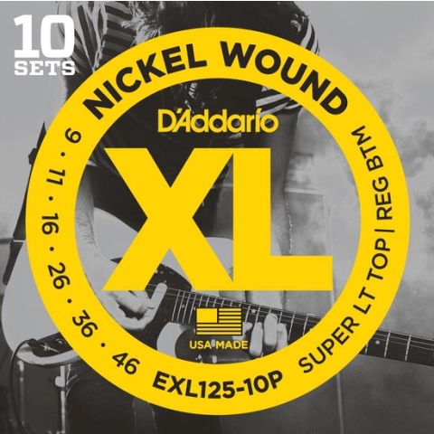 D'Addario EXL125-10PQS Super Light Top Regular Bottom 10 Sets
