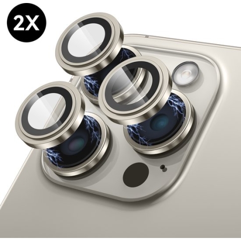 iPhone 15 Pro / 15 Pro Max Camera Lens Screen Protector - Naturel Titanium - Screenprotector - 2 stuks - Camera Protector iPhone 15 Pro - Gehard Glas