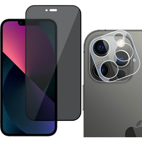 iPhone 13 Pro Screenprotector Privacy - Volledig Dekkende Glas Screen Protector + Camera Lens Protector voor Apple iPhone 13 Pro