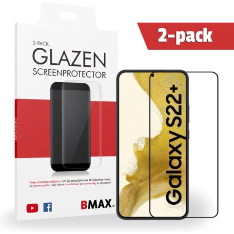 2-pack BMAX Samsung Galaxy S22 Plus Screenprotector glas - Full Cover gehard glas - Tempered glas - Samsung screenprotectors 2 stuks - Telefoonglaasje - Beschermglas - Glasplaatje - Screensaver - Screen protector - Case friendly - Zwart