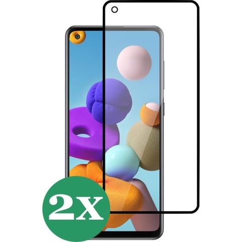 Screenprotector geschikt voor Samsung Galaxy A21s - Full Screen Protector Glas - 2 Stuks