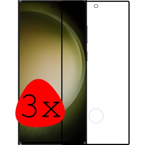 Samsung Galaxy S23 Ultra Screenprotector Glas Tempered Glass 3D - Samsung Galaxy S23 Ultra Screen Protector 3D Full Cover - 3 PACK